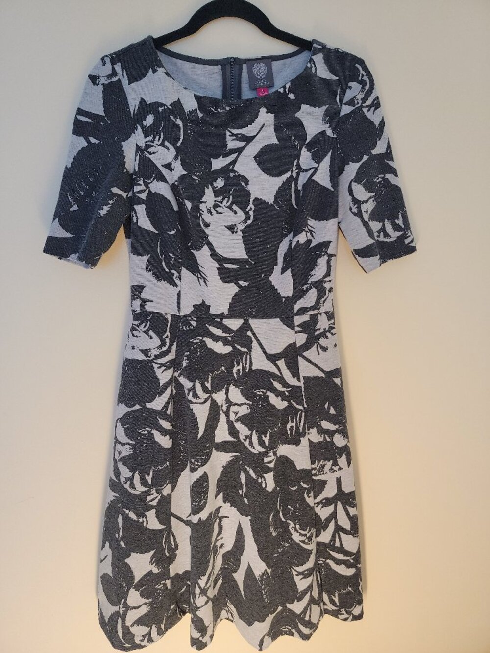 Vince Camuto Grey Floral Fit-and-Flare Dress